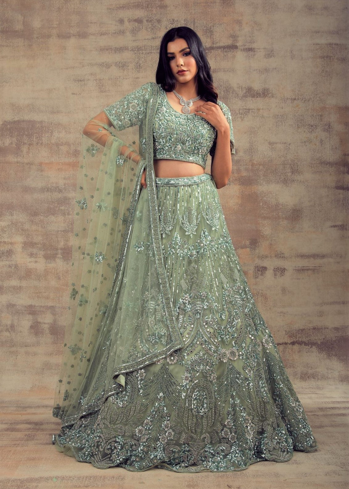 Sage Green Color Wedding Lehenga BAHAAR