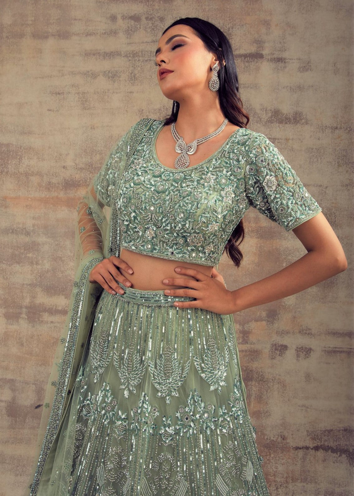 Sage Green Color Wedding Lehenga BAHAAR