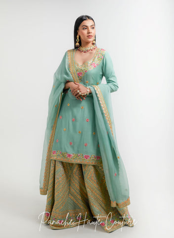 Sage Green Color Wedding Sharara Set Rahmat