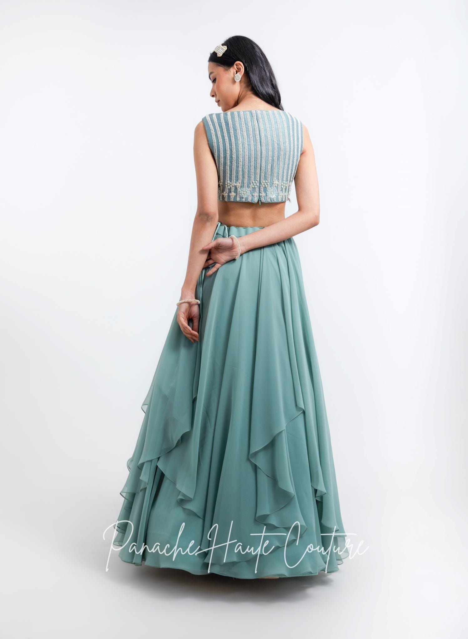 Dusty Pink Color Tiered Skirt with Crop Top