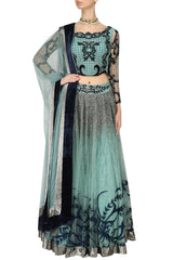 Sea Green and Blue Lehenga Choli