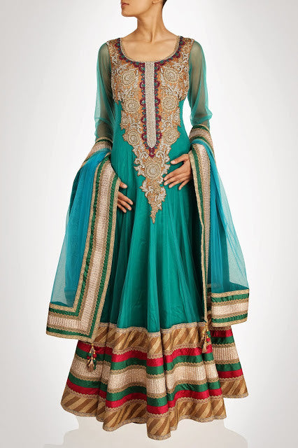 Sea green floor length anarkali suit