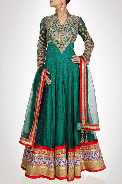 Sea green floor length anarkali suit