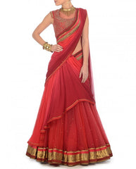 Shaded Coral and red party wear chaniya choli