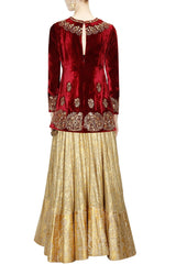 Short Maroon Kurta with Golden Lehenga