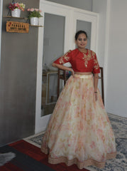 Alluring Partywear Silk Organza Floral Lehenga Set