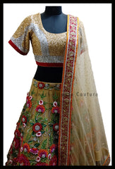 Stunning Party-wear Gold Lehenga with Thread and Hand Embroidery 