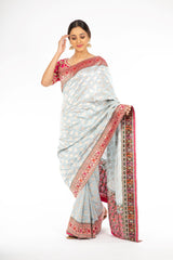 Stunning Powder Blue Banarasi Handloom Saree with Paithani Border