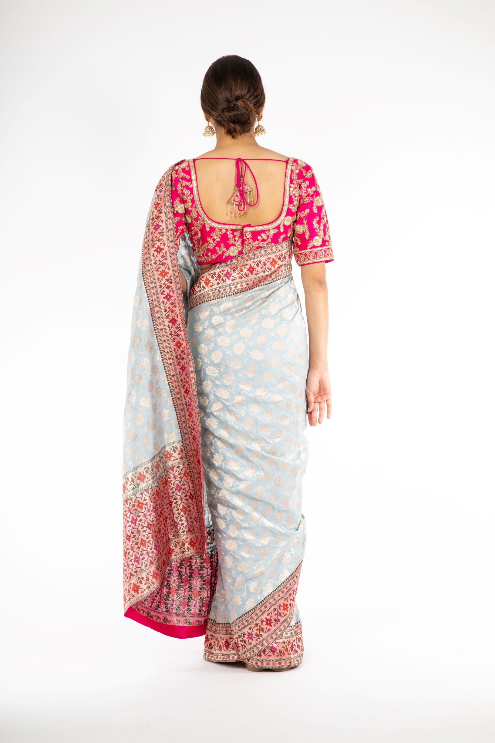 Stunning Powder Blue Banarasi Handloom Saree with Paithani Border