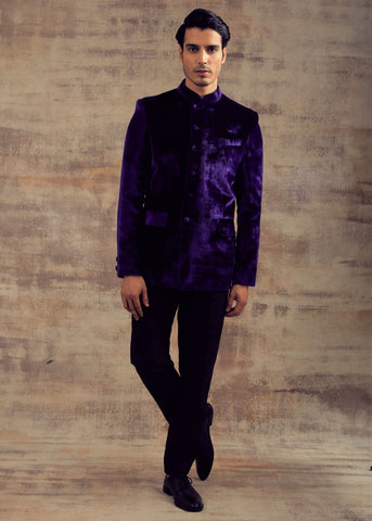 Violet Color Silk Velvet Jodhpuri Jacket