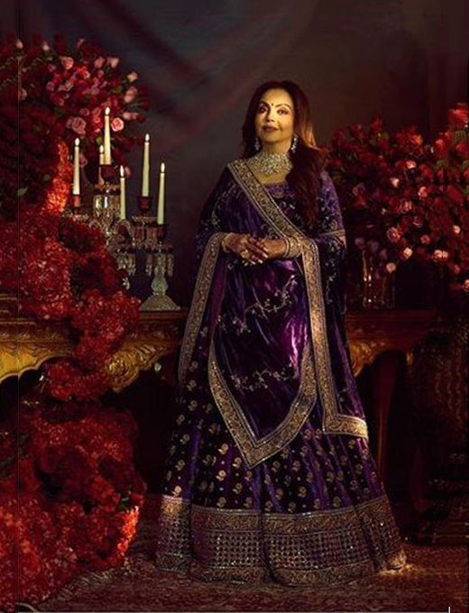 Voilet Color Velvet Silk Wedding Lehenga