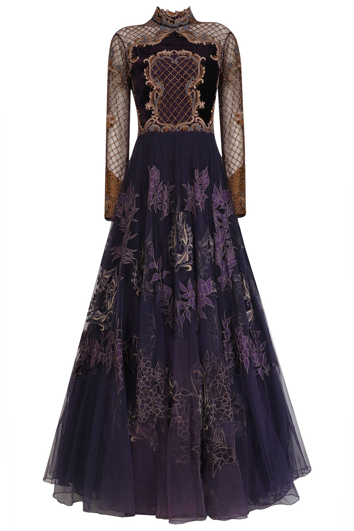 Voilet color Indo Western Gown with Antique Embroidery