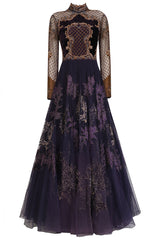 Voilet color Indo Western Gown with Antique Embroidery