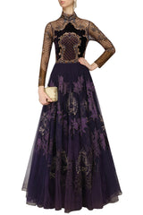 Voilet color Indo Western Gown with Antique Embroidery