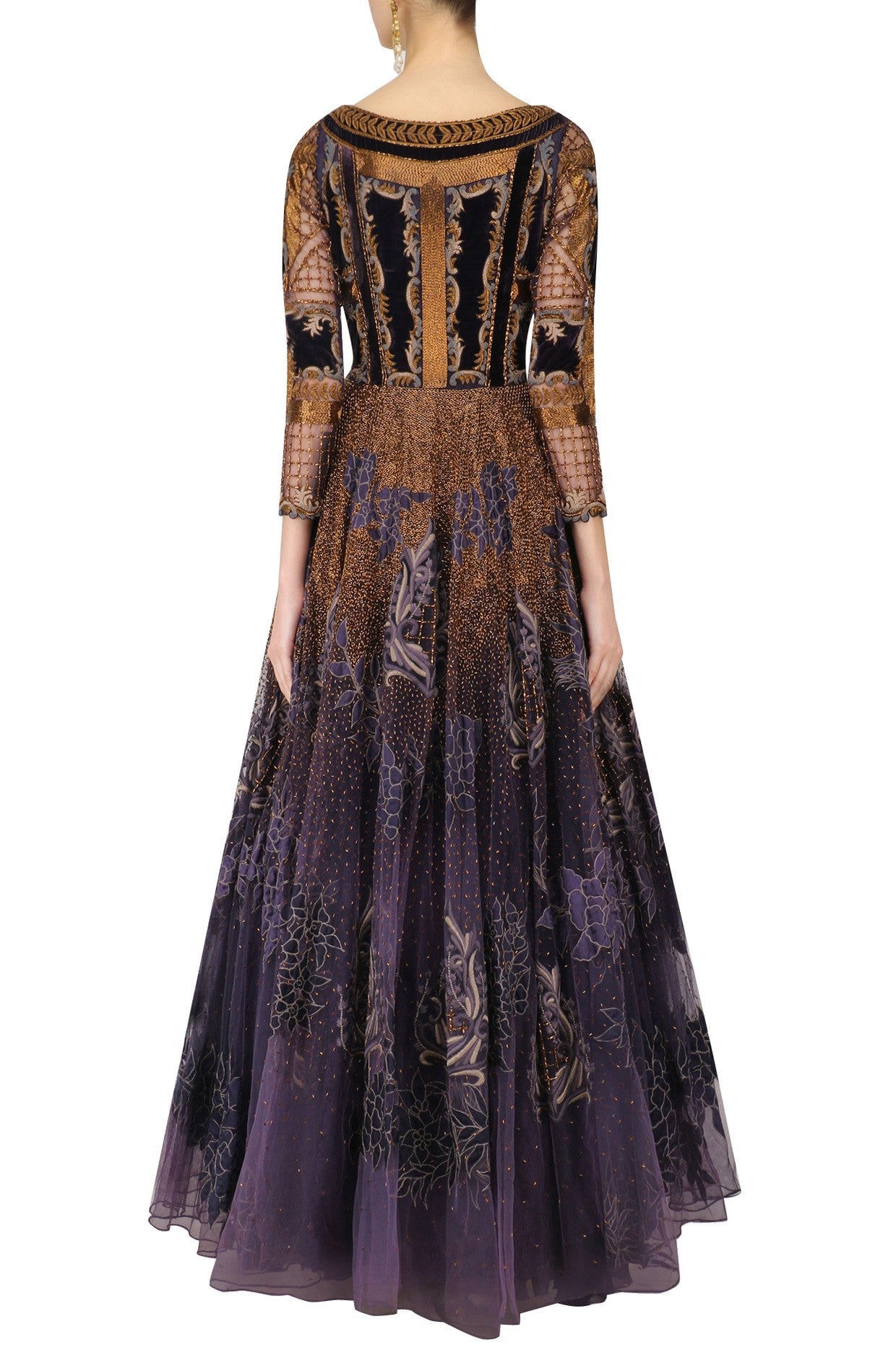 Voilet color Indo Western Gown with Antique Embroidery