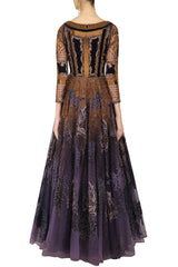 Voilet color Indo Western Gown with Antique Embroidery