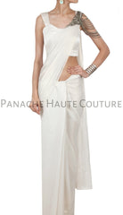 White Color Crepe Designer Saree Gown Online