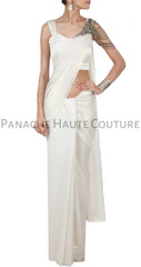 White Color Crepe Designer Saree Gown Online