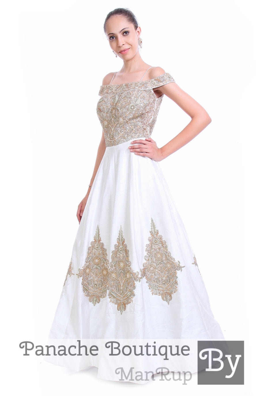 White Colour Off-Shoulder Gown