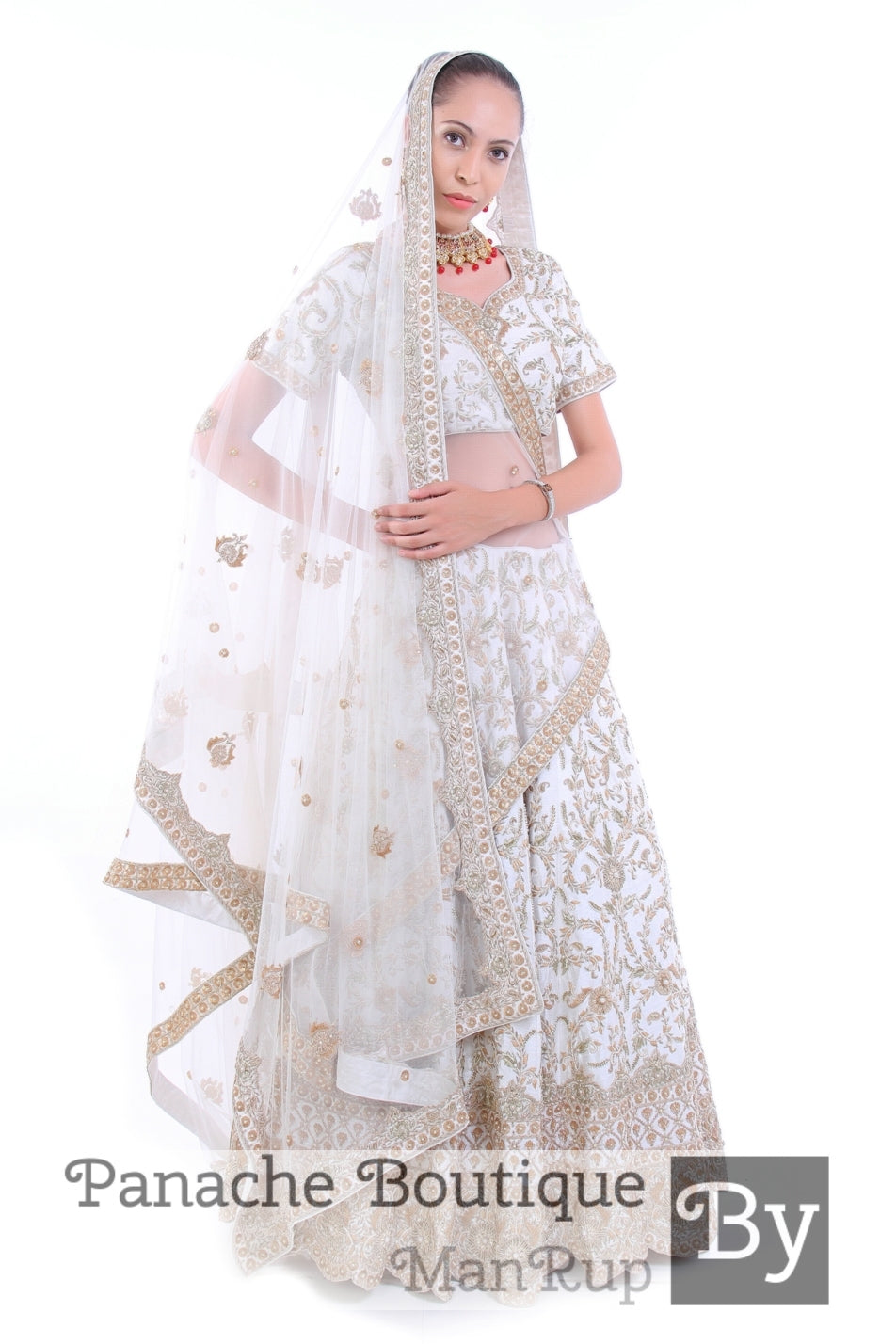 White Color Heavily Embroidered Zardozi Lehenga