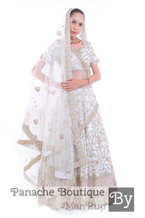 White Color Heavily Embroidered Zardozi Lehenga