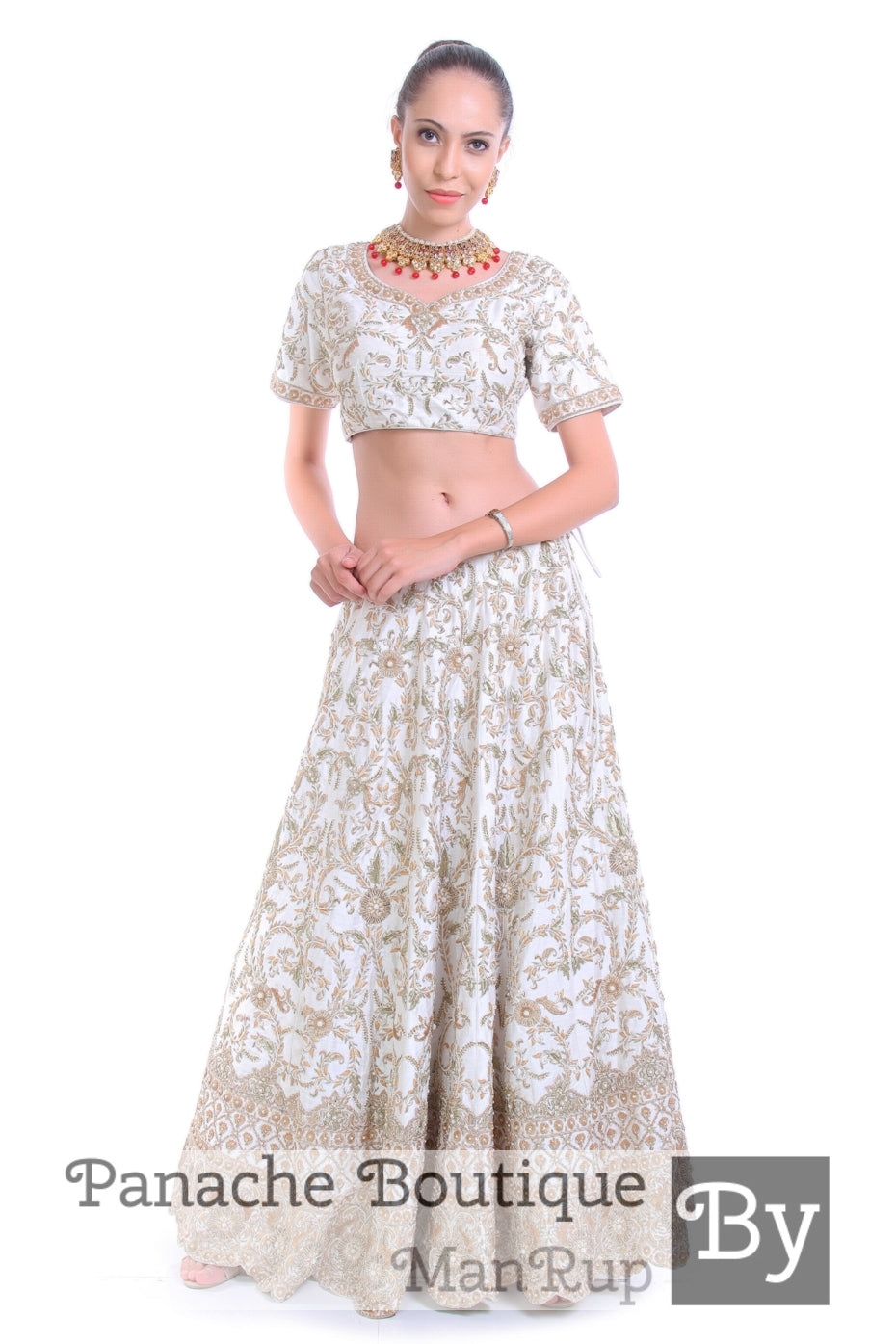White Color Heavily Embroidered Zardozi Lehenga