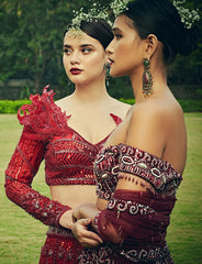 Wine Red Colour Wedding Lehenga