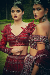 Wine Red Colour Wedding Lehenga