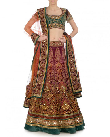 Maroon shaded bridal lehenga choli