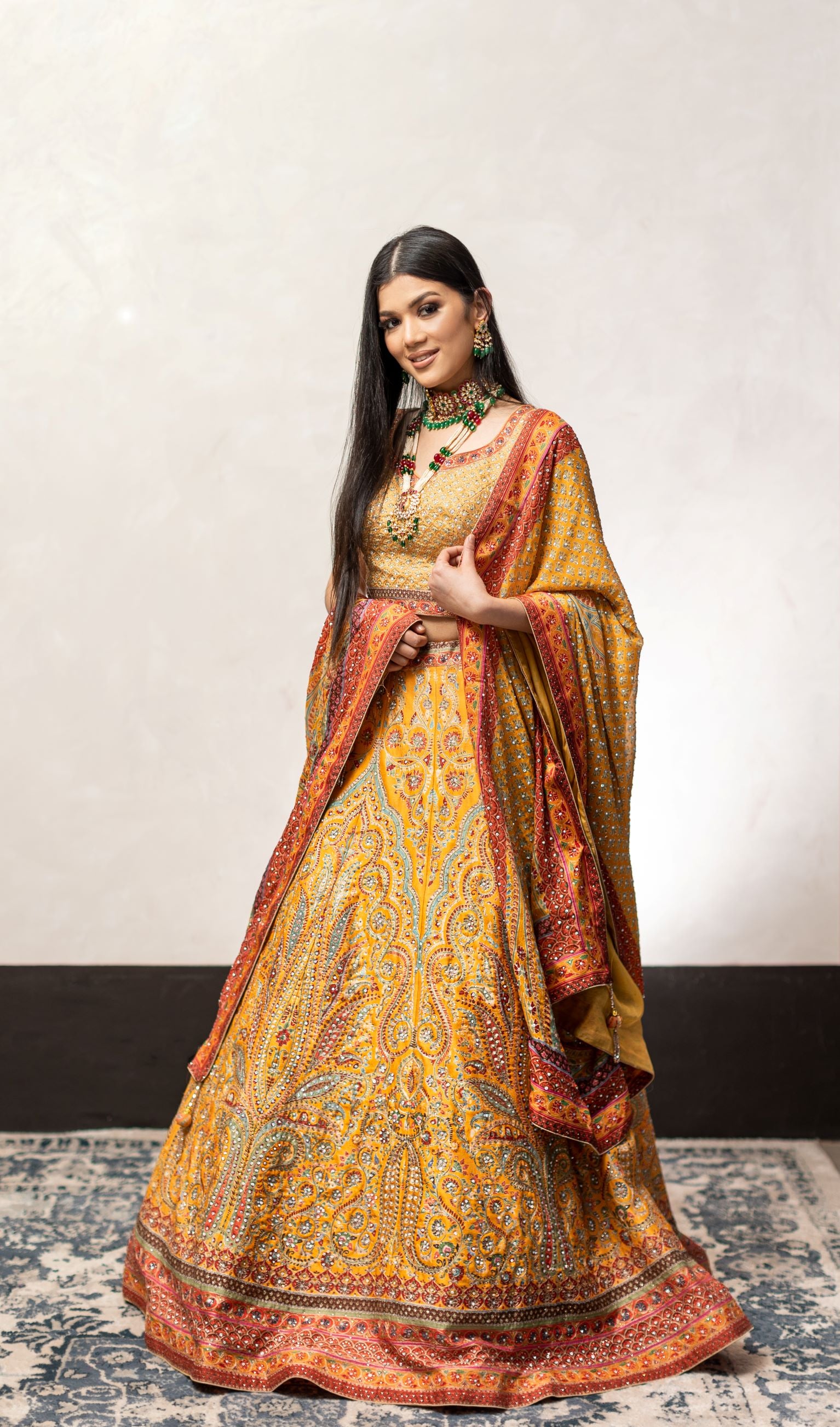 Yellow Color Swarovski Work Wedding Lehenga