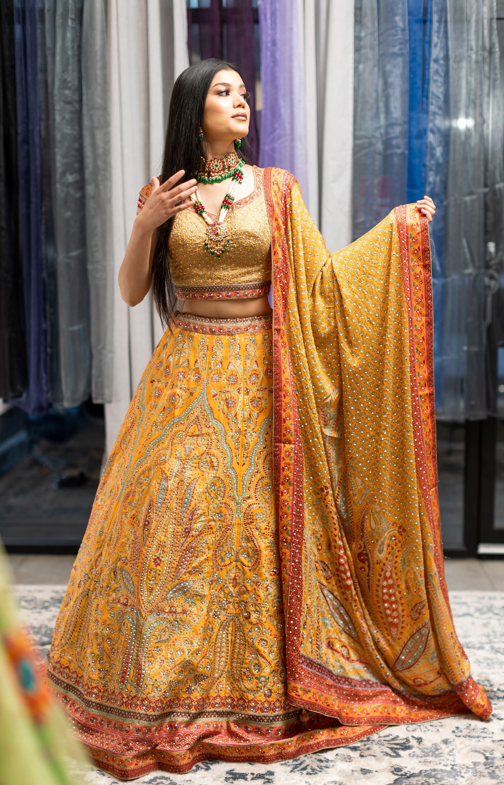 Yellow Color Swarovski Work Wedding Lehenga