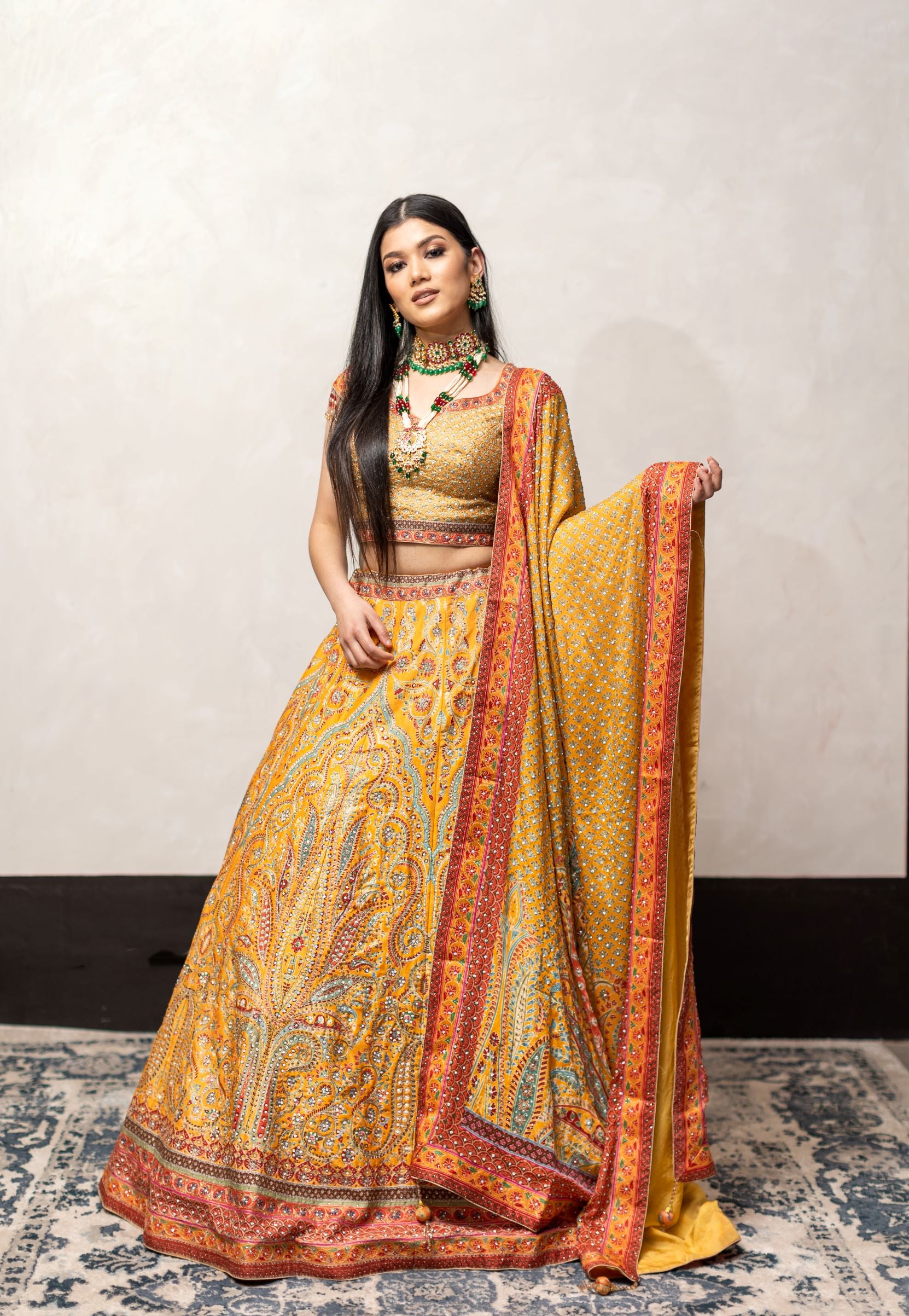 Yellow Color Swarovski Work Wedding Lehenga