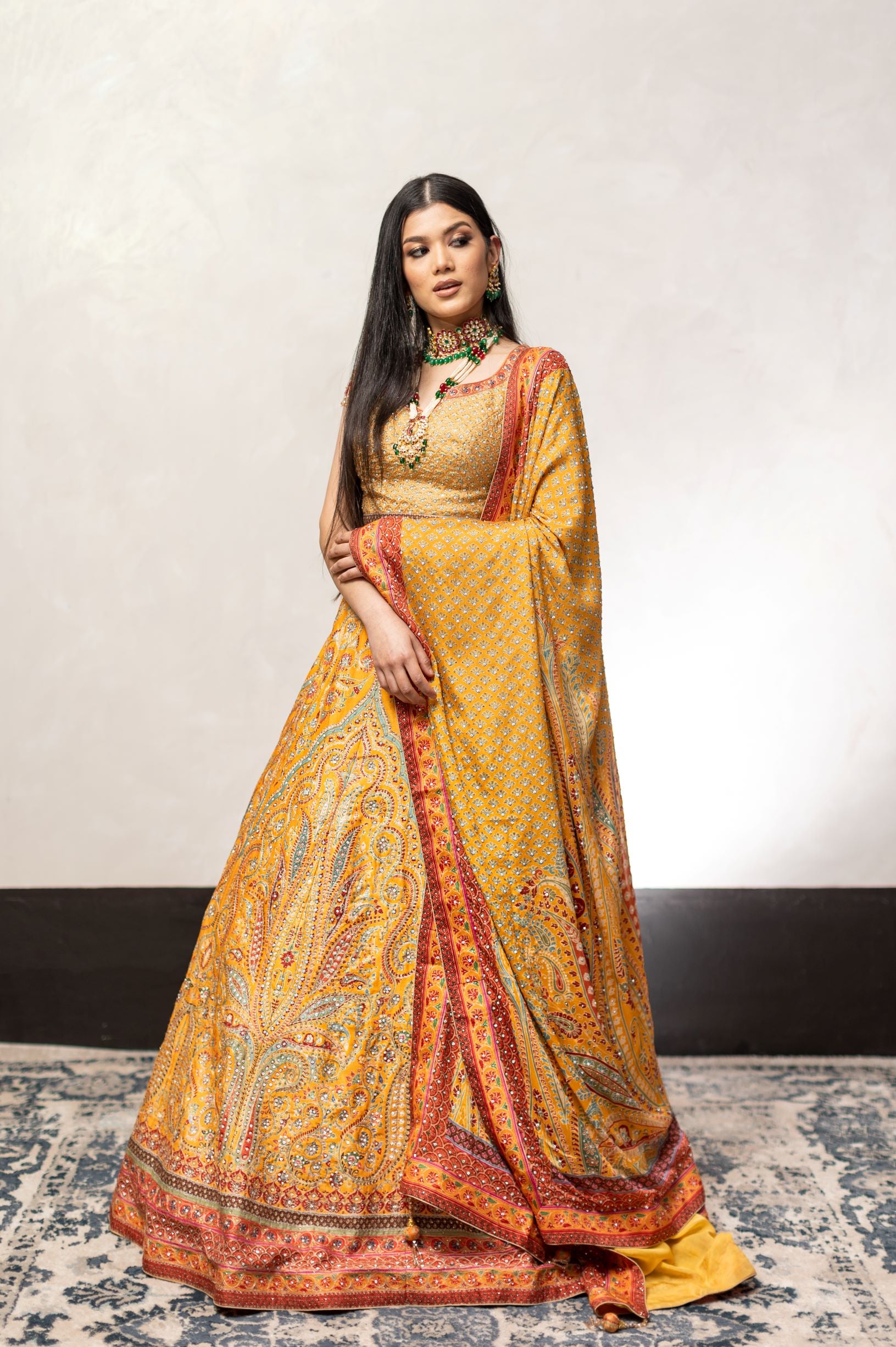 Yellow Color Swarovski Work Wedding Lehenga