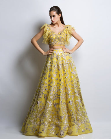 Yellow Color Gotta Patti Applique Lehenga