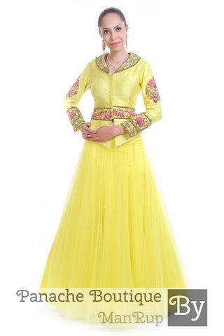 Citrus Yellow Jacket Lehenga