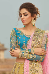 Pale Yellow and Firozi Wedding Lehenga