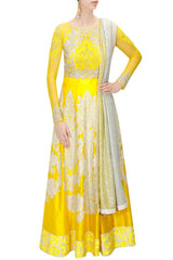 Yellow colour floor length anarkali