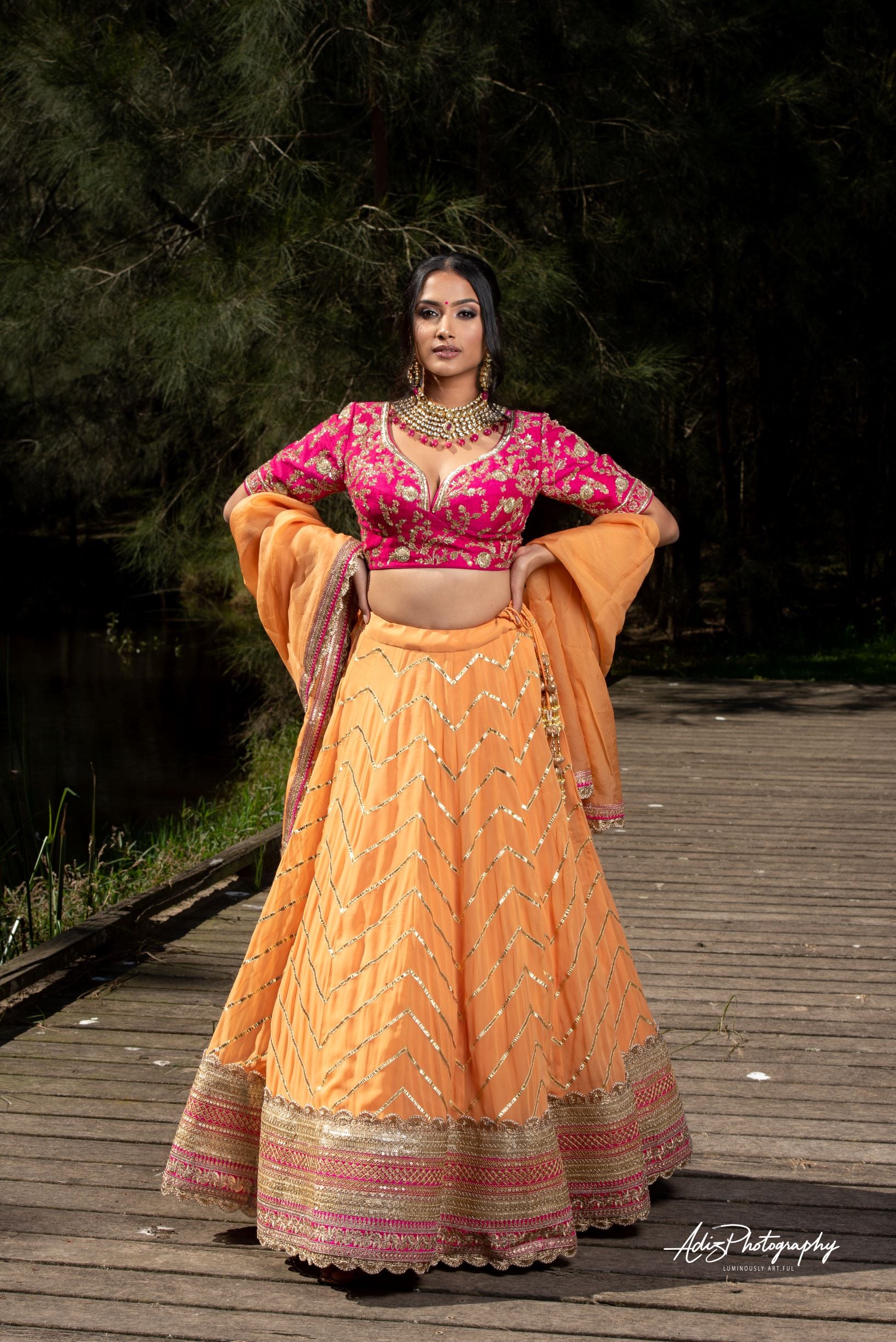 Yellowish Peach and Pink Lehenga Set from Gamila Collection