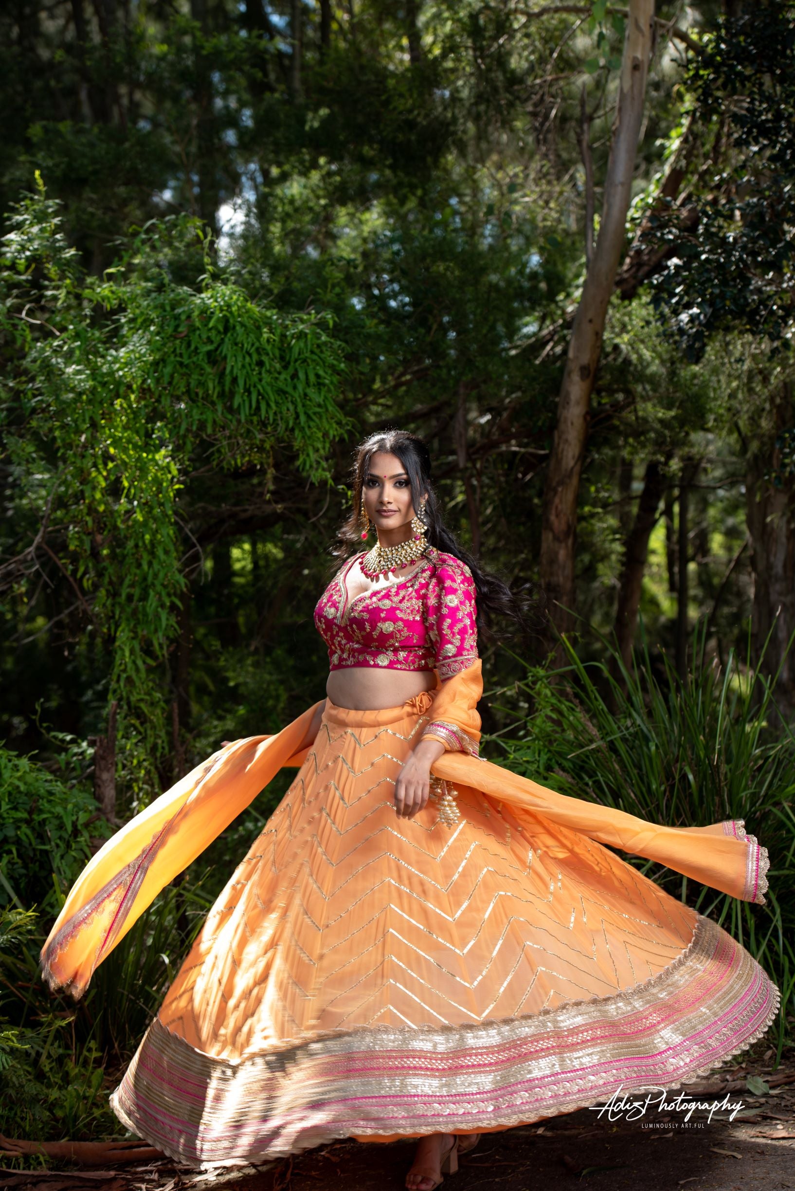 Yellowish Peach and Pink Lehenga Set from Gamila Collection