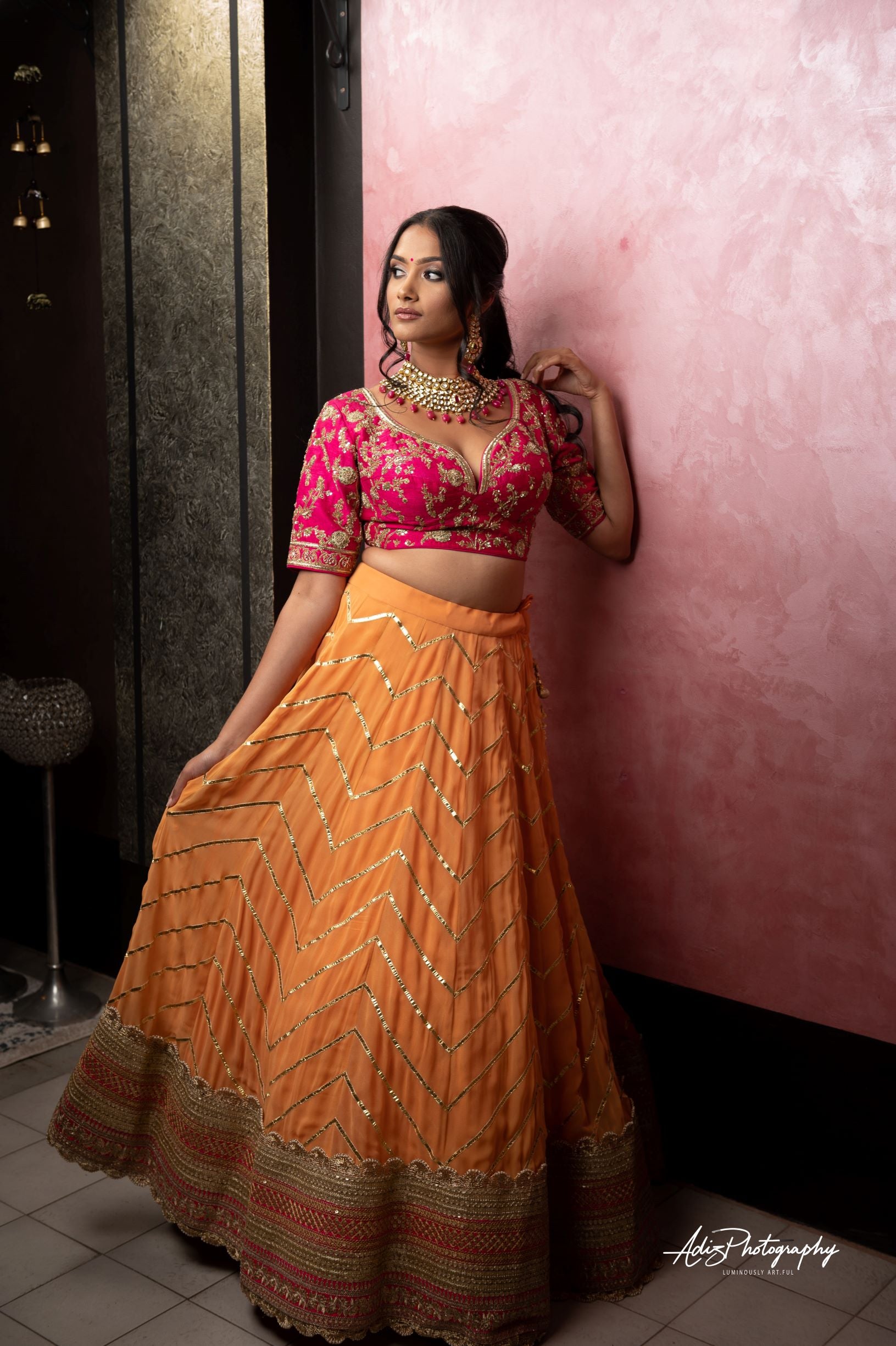 Yellowish Peach and Pink Lehenga Set from Gamila Collection