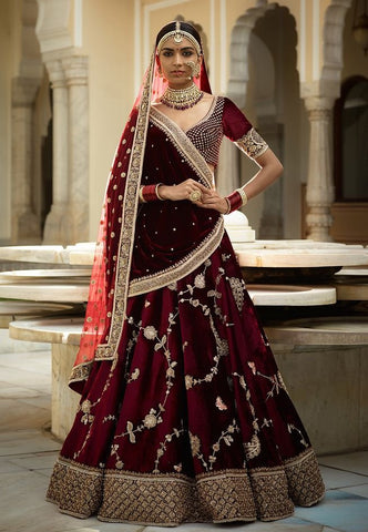 Sabyasachi Inspired Dark Burgandy Wedding Lehenga Choli