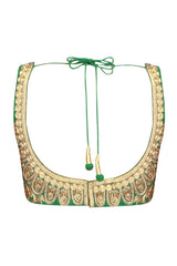 Green color embroidered blouse in raw silk