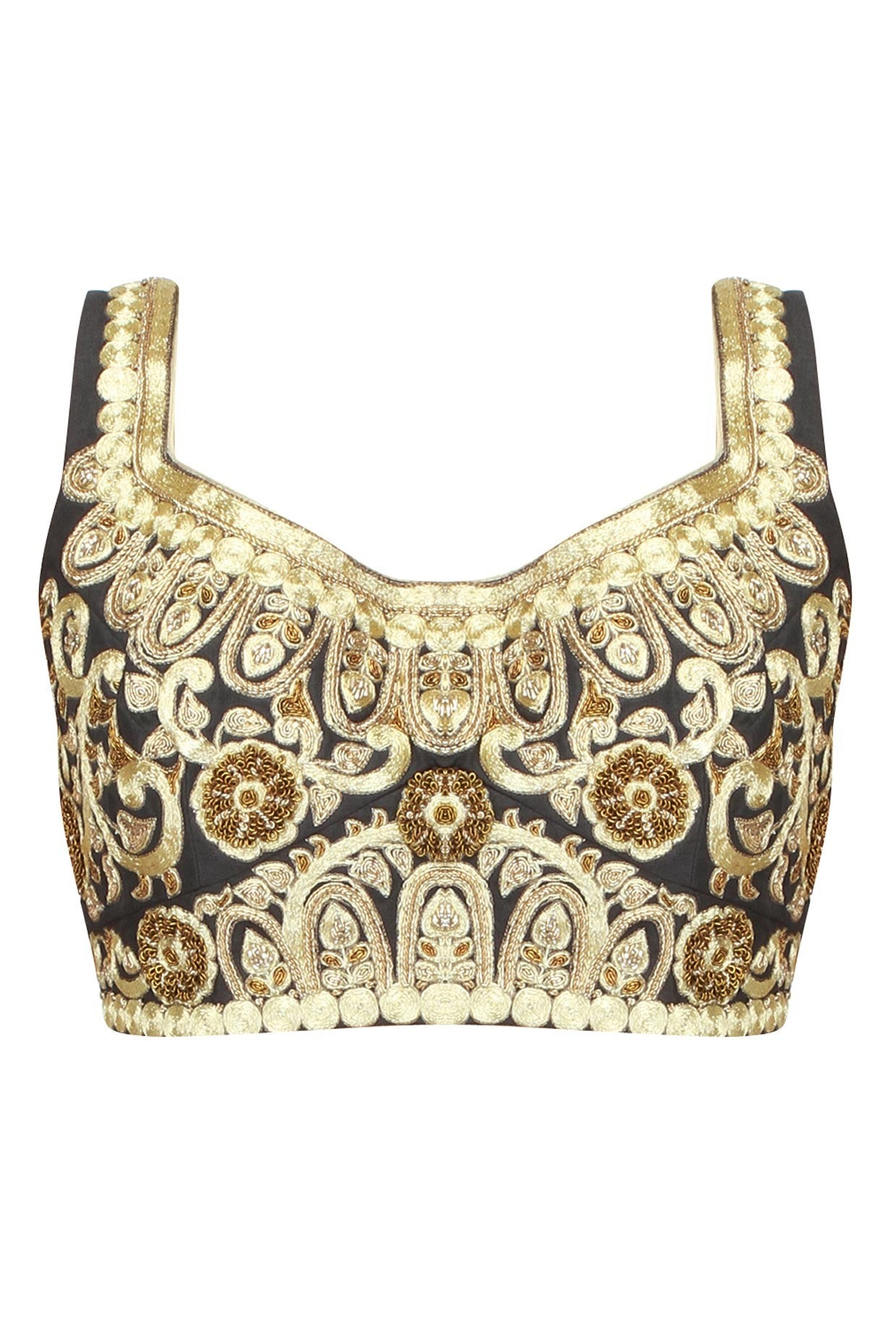 Black color embroidered blouse in raw silk