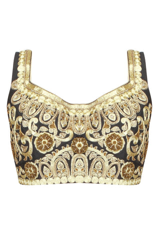 Black color embroidered blouse in raw silk