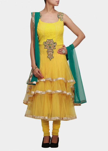 yellow color anarkali salwar kameez