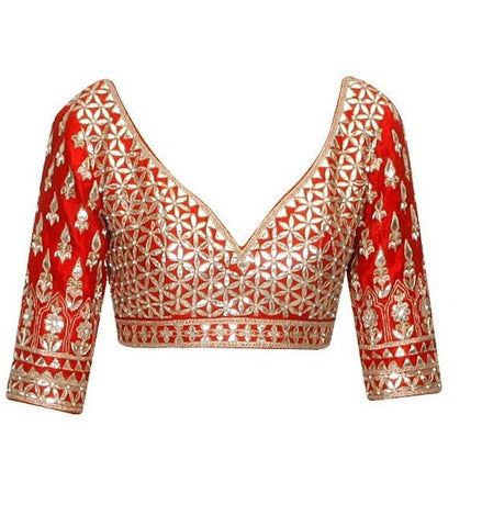 Red color gotta patti embroidered blouse in silk