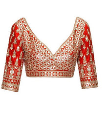 Red color gotta patti embroidered blouse in silk