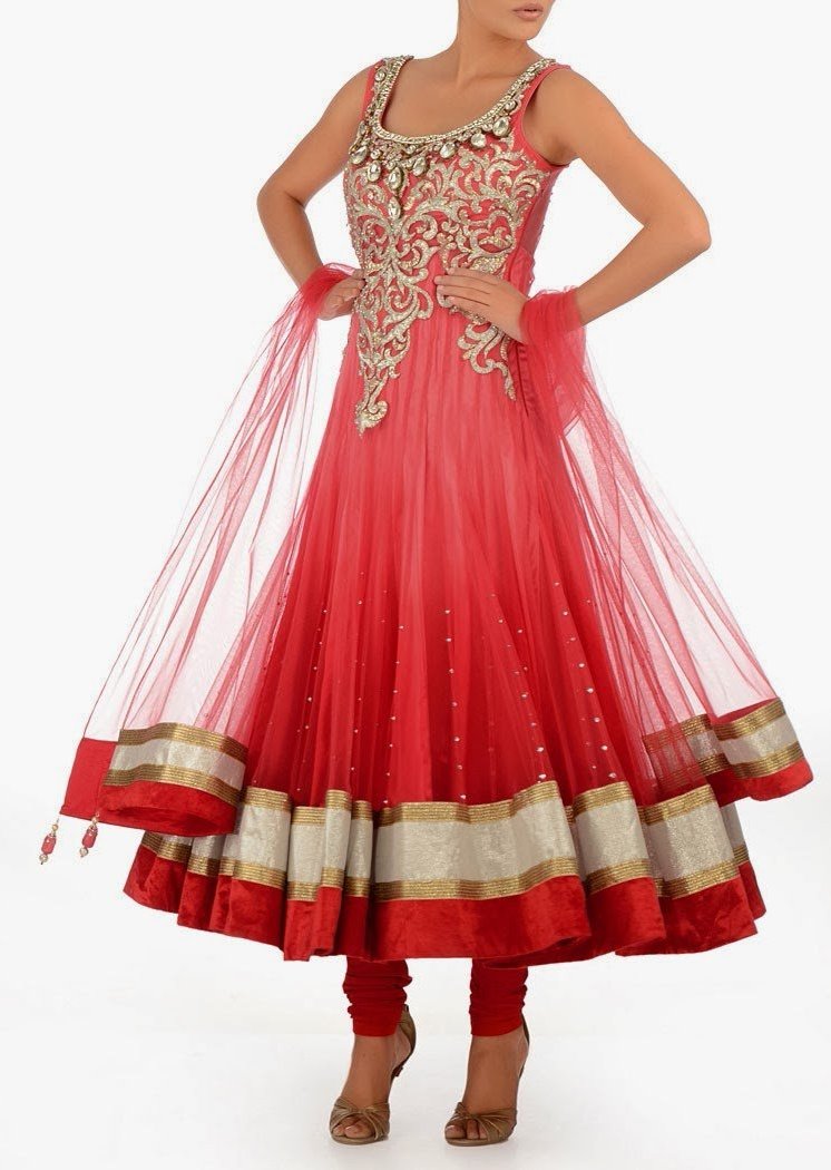 Coral color anarkali salwar kameez