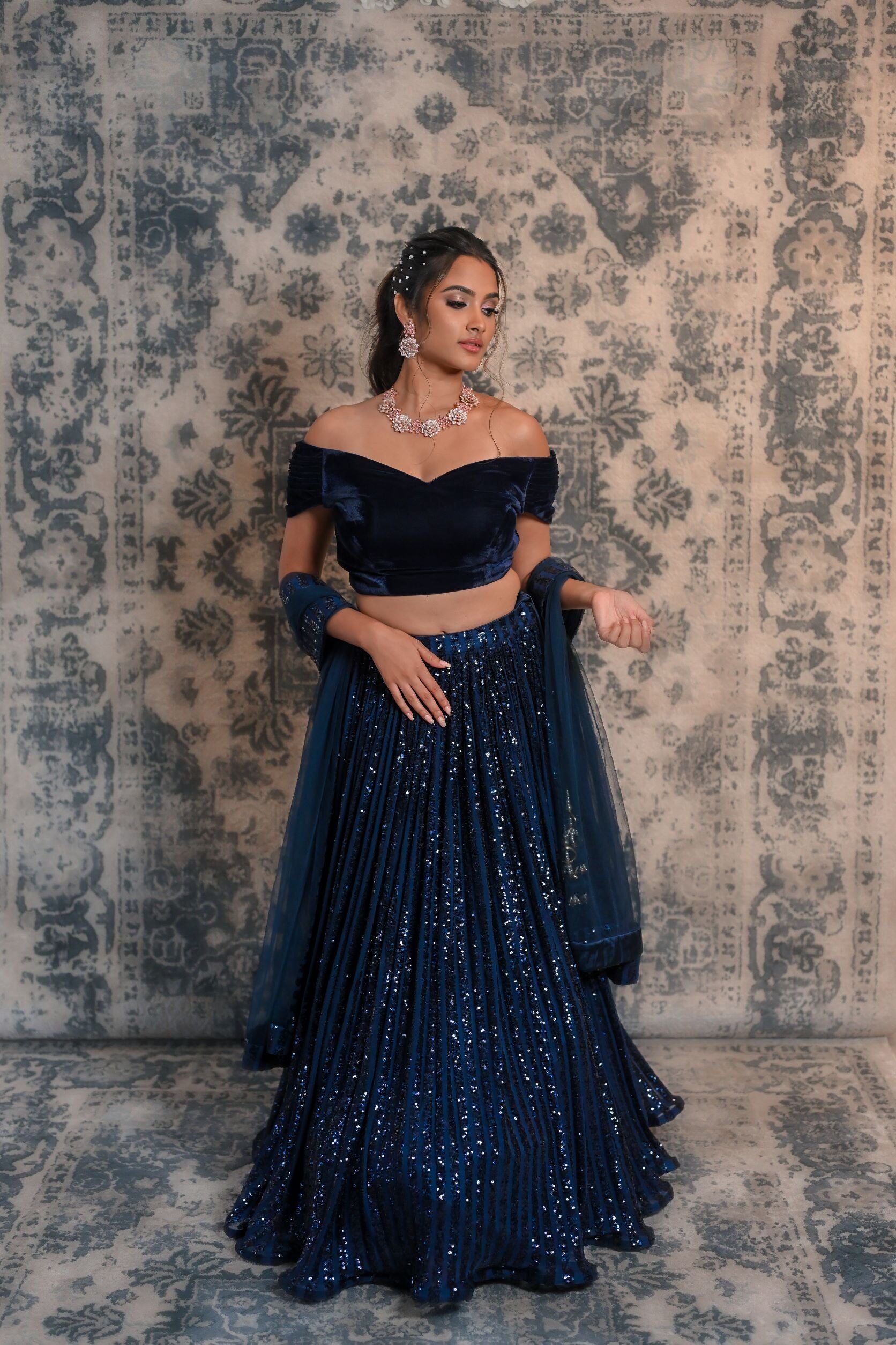 Blue Coloured Sequins Lehenga