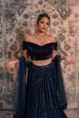 Blue Coloured Sequins Lehenga